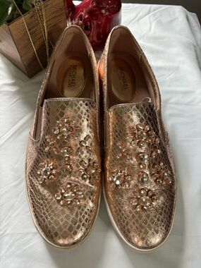 Michael Kors Metallic Rose Gold Jeweled Slip-On Sneakers